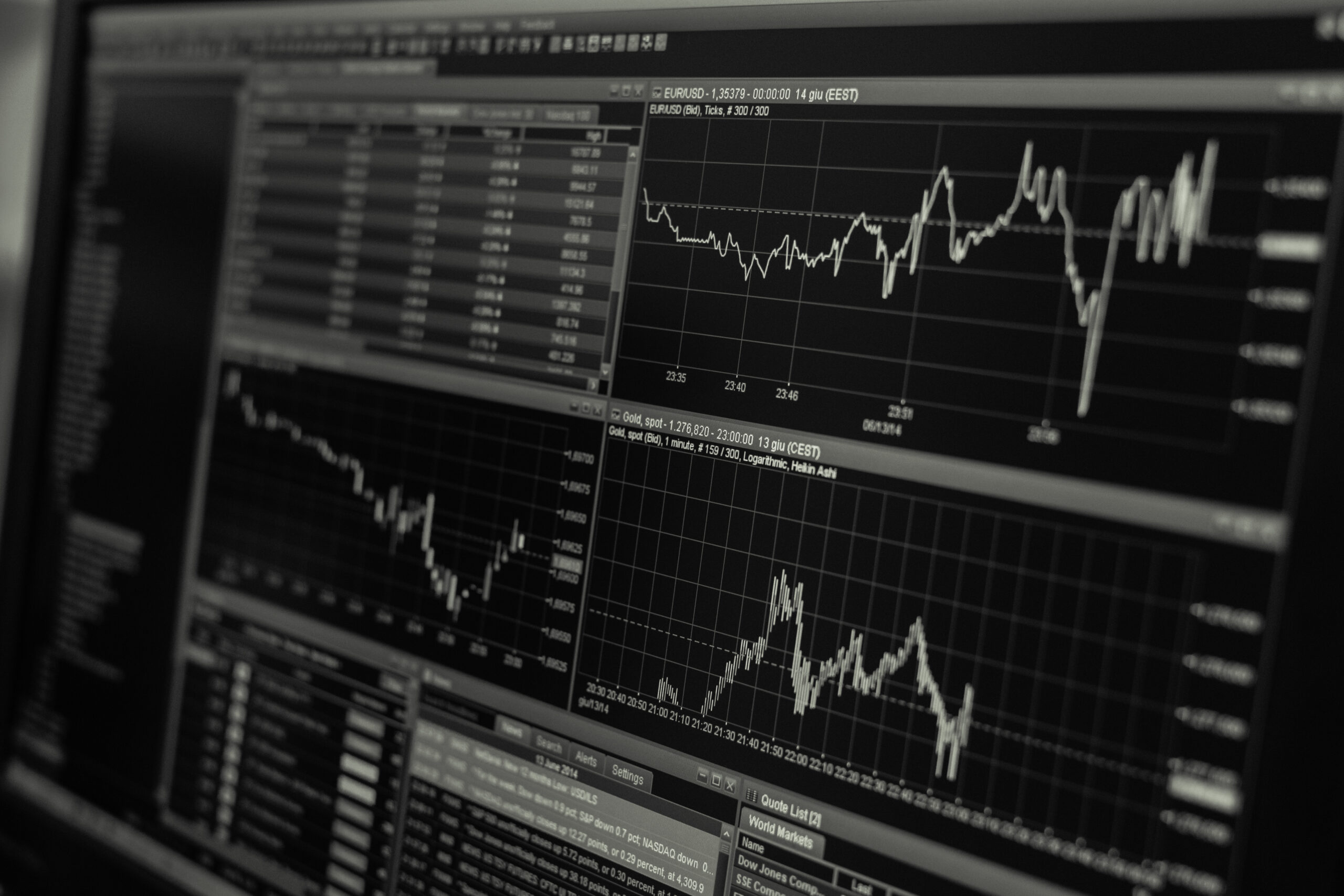 black and white business chart on a computer